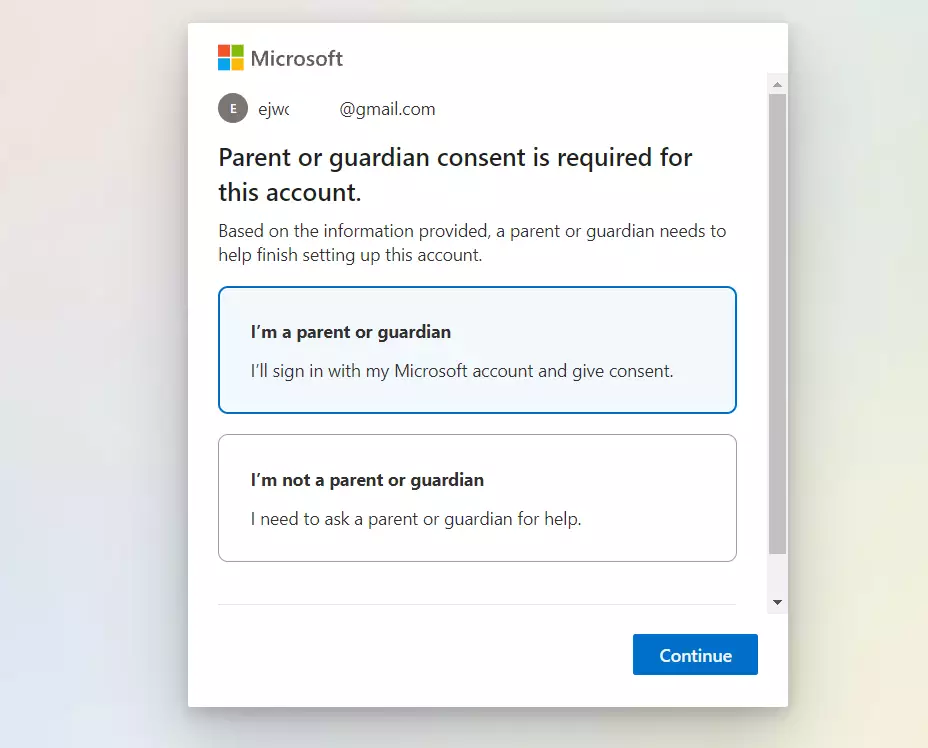 creazione di un account per bambini Microsoft