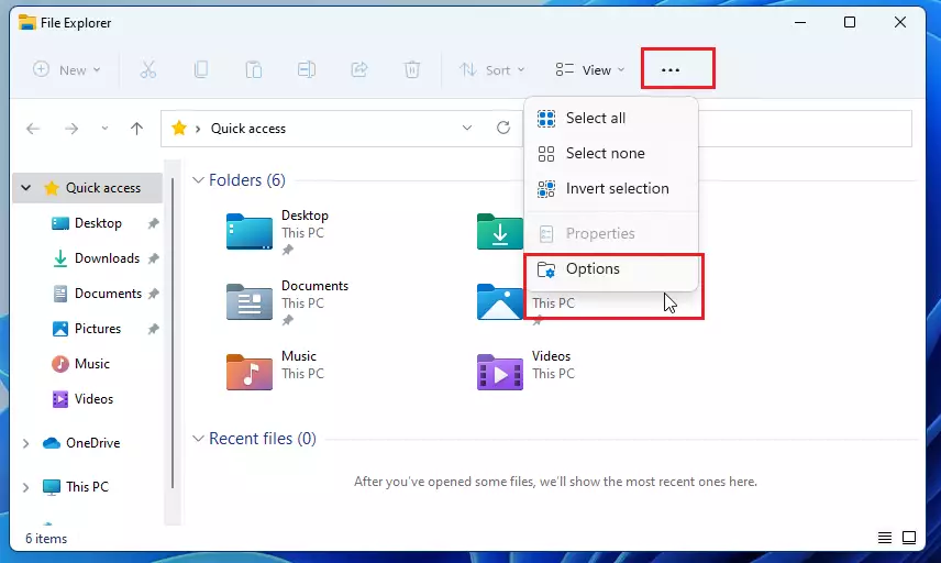 Windows 11 seleziona le opzioni nel file